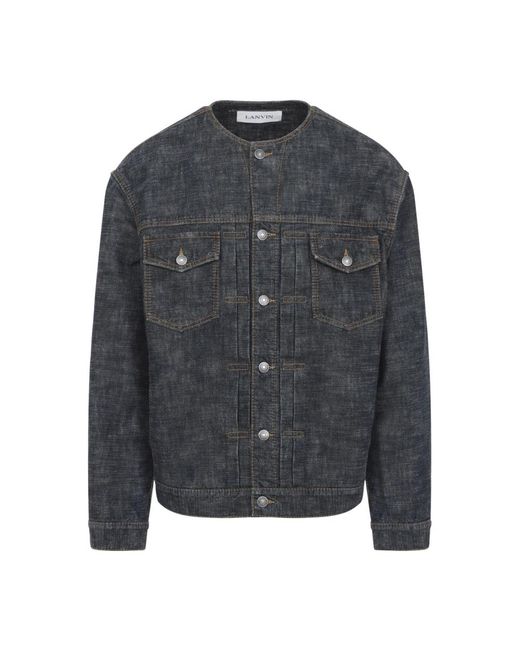 Lanvin Jassen ,Blauw ,Denim Loose Fit Washed Denim Jacket in het Gray voor heren