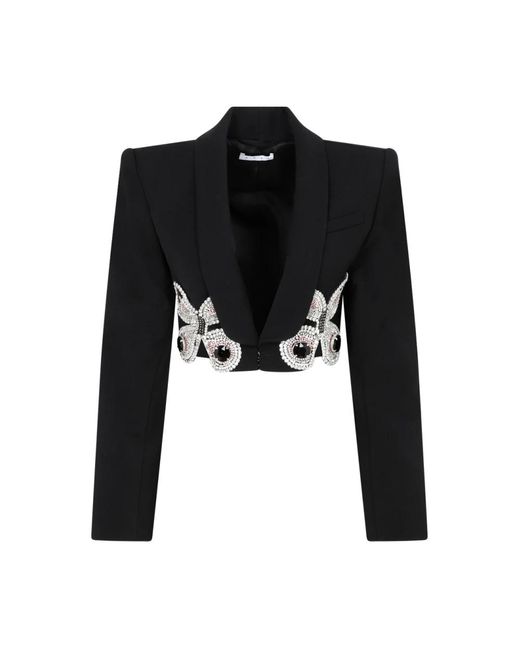 Embroidered butterfly cropped blazer di Area in Black