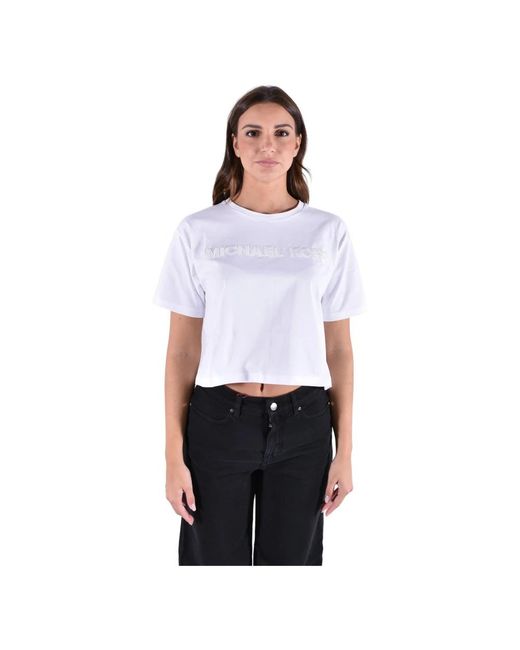 Michael Kors Katoenen Jersey T-Shirt Met Logo En Studs in het White