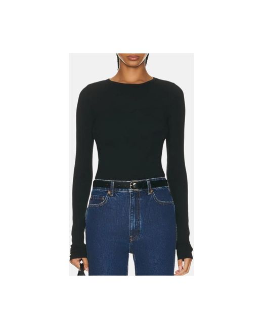 ÉTERNE Tops ,Zwart ,Katoen Fitted Crewneck Long Sleeve T-Shirt in het Black