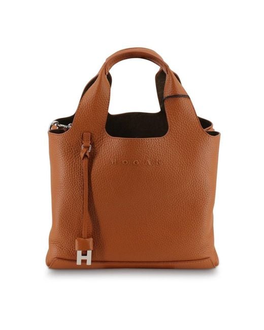 Hogan Stijlvolle Leren Winkel Tas Met Afneembare Band in het Brown