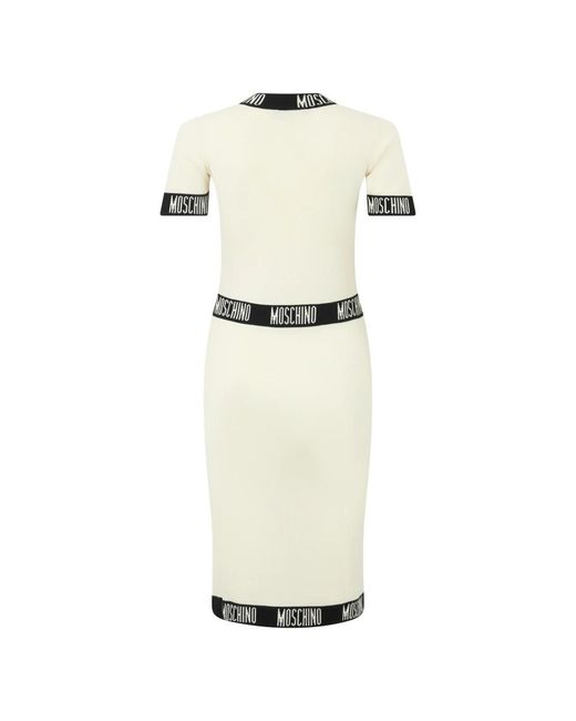Moschino Fitted Midi Jurk Met Logo in het White