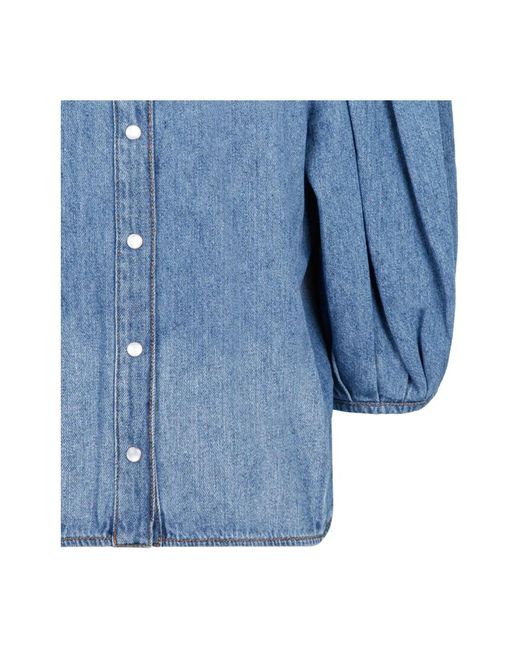 Chloé Blue Denim kragenlose bluse mit vintage-waschung