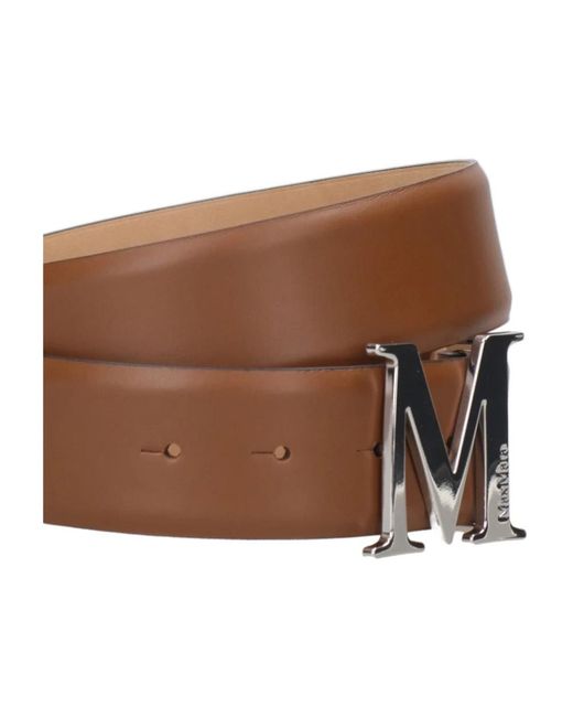 Max Mara Accessoires ,Bruin ,Bruin Leren Riem Met Metalen Gesp in het Brown