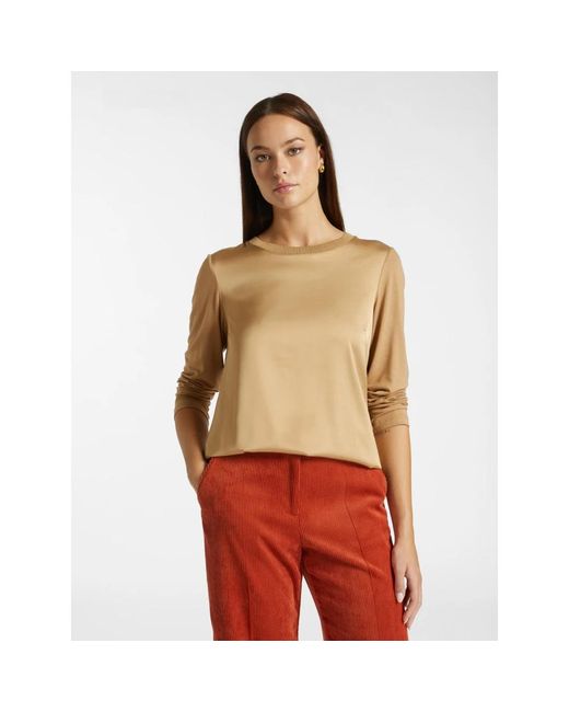 Elena Miro Overhemden ,Bruin ,Viscose T-Shirt in het Natural