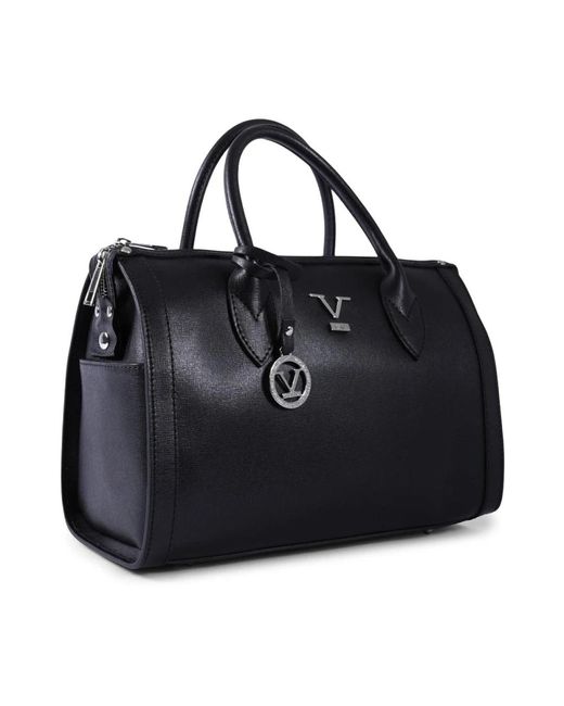 19V69 Italia by Versace Black Stilvolle schwarze lederhandtasche mit struktur