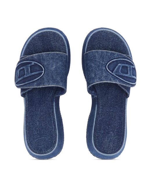 DIESEL Blue Sa-oval d pf w - slide-sandaletten aus denim mit oval d-riemen