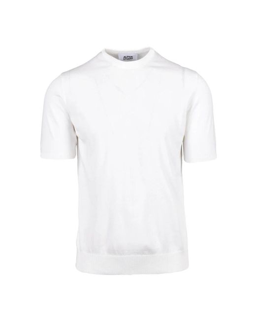Alpha Studio White Round-Neck Knitwear for men