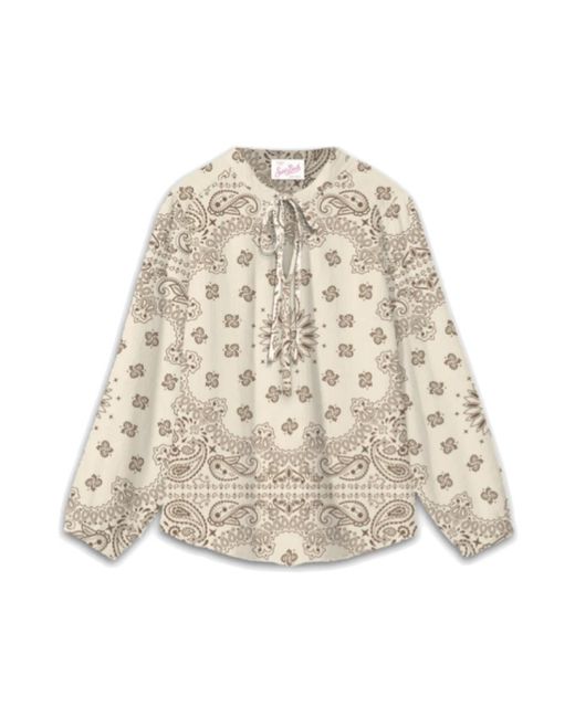 Mc2 Saint Barth Overhemden ,Veelkleurig ,Zijden Voile Bandana Print Damesblouse in het Natural