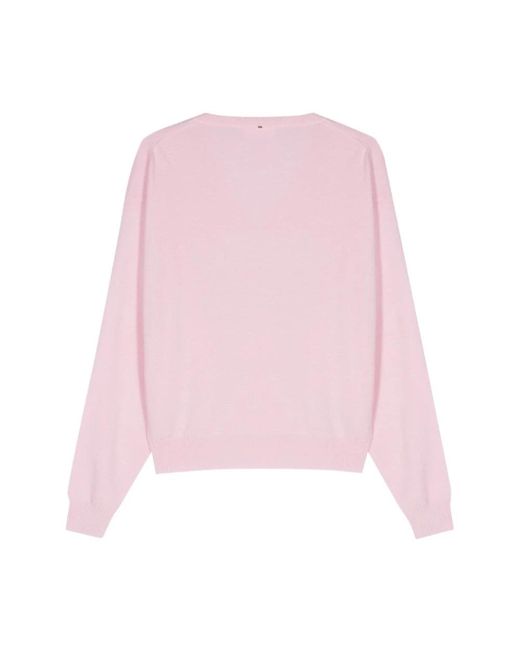 Sportmax Pink Rosa gerippter strick v-ausschnitt pullover