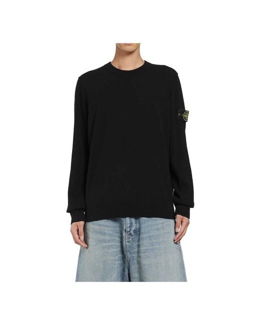 Stone Island Black Round-Neck Knitwear for men