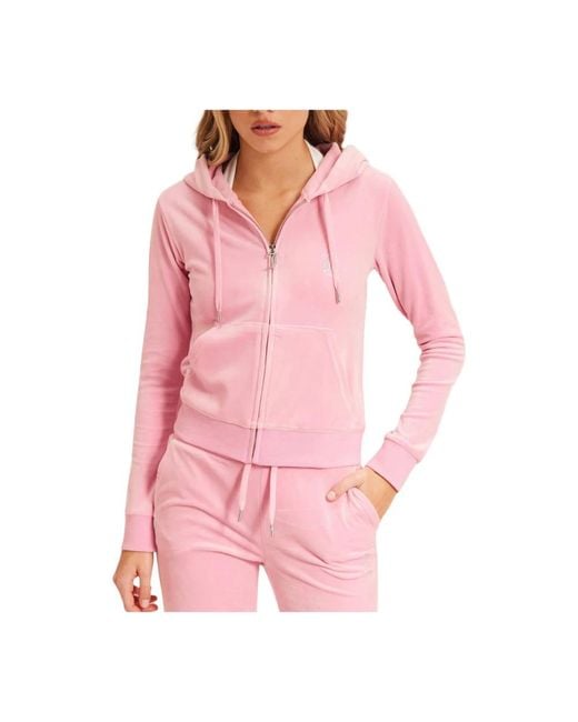 Juicy Couture Pink Samt/Leinen Kurzer Reißverschluss-Sweatshirt