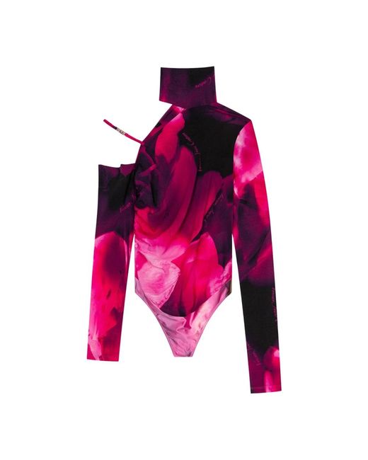 Versace Jeans Couture Bodysuit Met Hoge Hals En Veters Aan De Zijkant in het Pink