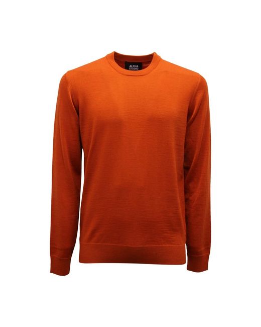 Alpha Studio Truien & Vesten ,Oranje ,Wol Wollen Trui Tamarindo Merinos Slim Basic in het Orange voor heren