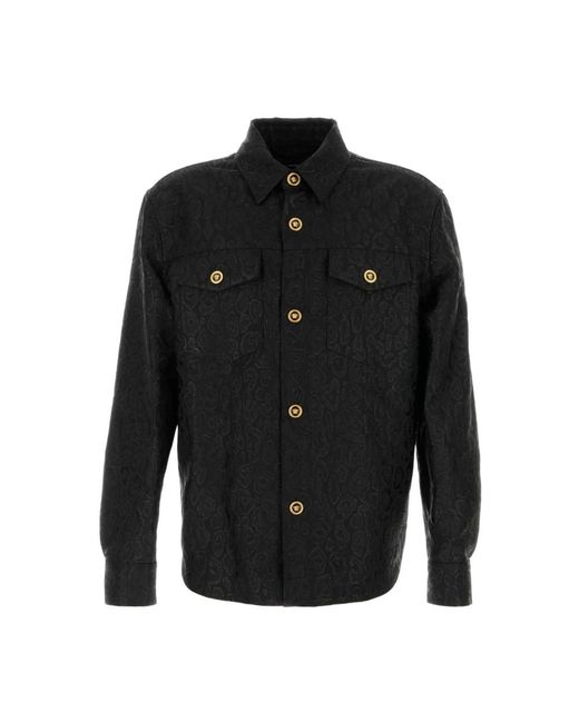 Versace Jassen ,Zwart ,Wol Leopard Jacquard Overshirt in het Black voor heren