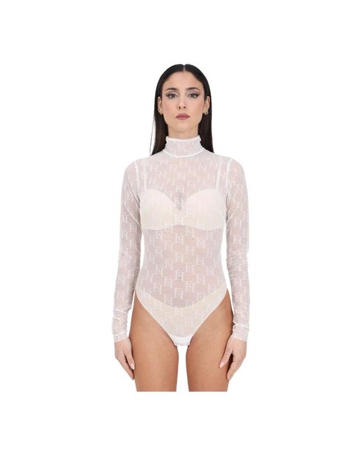 Elisabetta Franchi Pink Transparenter logo-bodysuit elfenbein