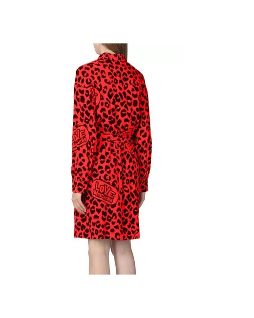 Love Moschino Red Rotes leopardenmuster langes kleid