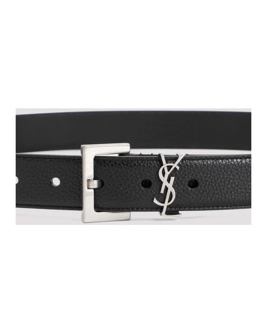 Saint Laurent Black Grained Leather Belt With Squared Buckle for men