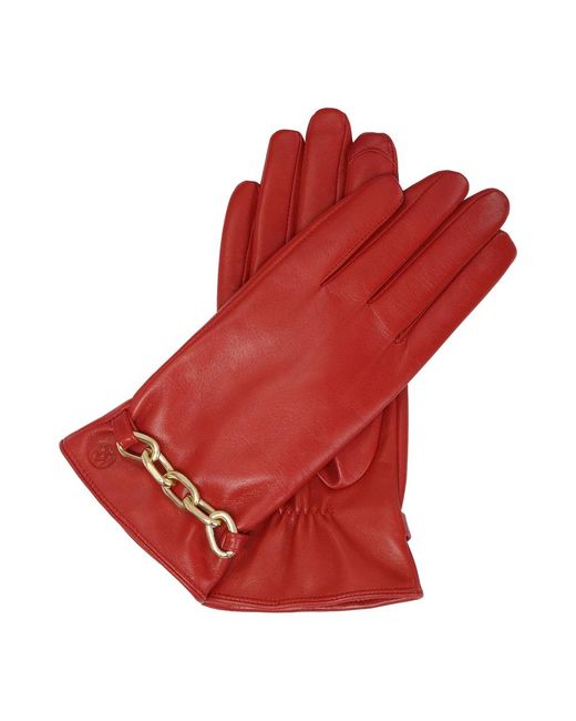 Kazar Accessoires ,Rood ,Leer Elegante Rode Handschoenen Met Sieradenversiering in het Red