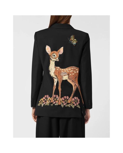 Philipp Plein Jassen ,Zwart ,Wol Boyfriend's Fit Blazer Fairy in het Black