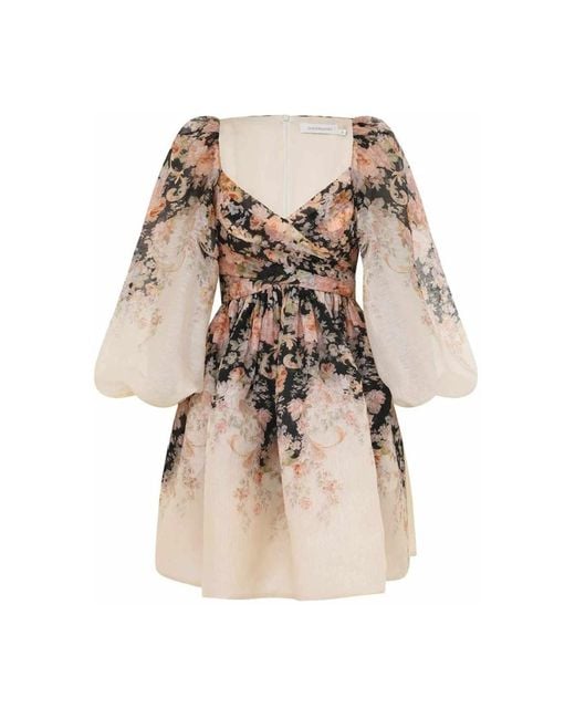 Zimmermann Kleedjes ,Veelkleurig ,Linnen Gebloemde Mini-Jurk Met Drapering in het Natural