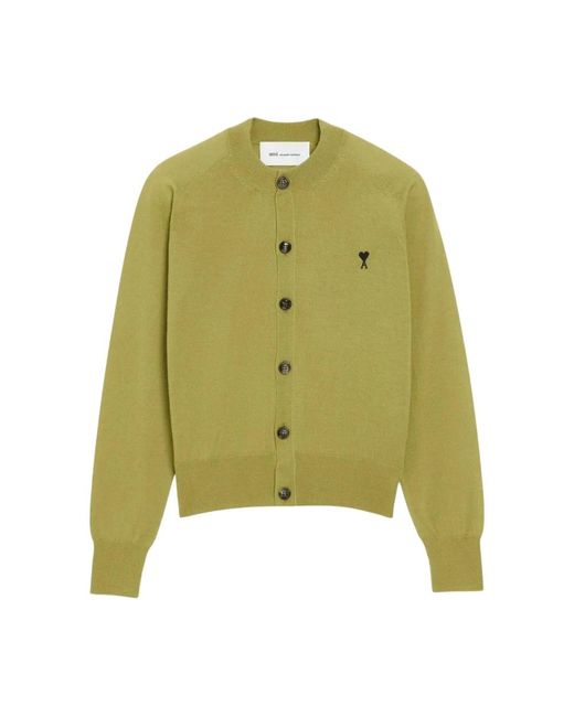 AMI Truien & Vesten ,Groen ,Wol Adc Cardigan in het Green