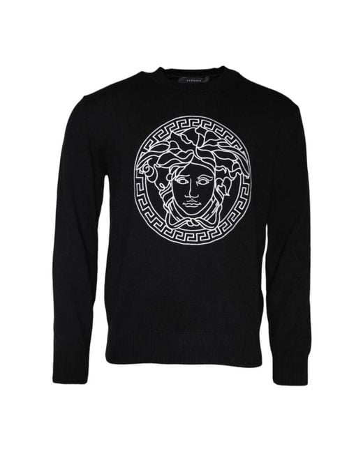 Versace Black Round-Neck Knitwear for men