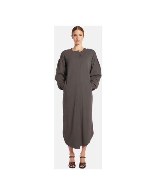 Max Mara Gray Langes Baumwollkleid Mit Langen Ärmeln