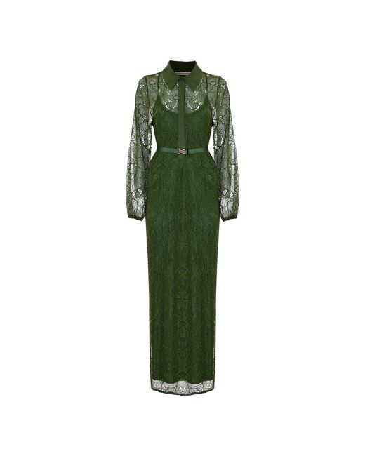 Kocca Gelaagde Kanten Jurk Met Overhemdkraag in het Green