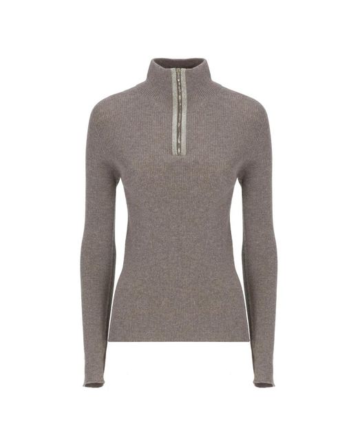 D.exterior Gray Gerippter Rollkragenpullover Mit Reißverschluss