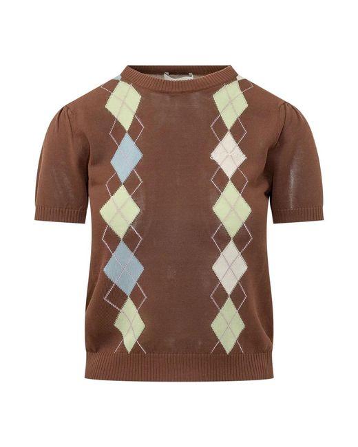 Ganni Brown Round-Neck Knitwear