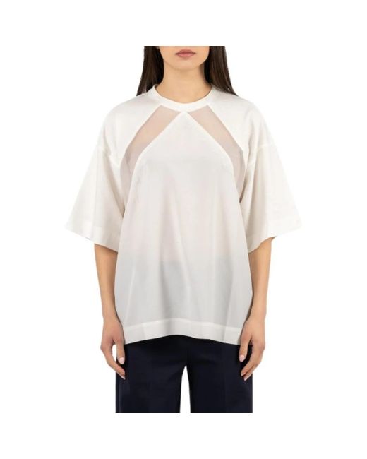 Pinko T-Shirt Met Kanten Inzetstuk in het Gray