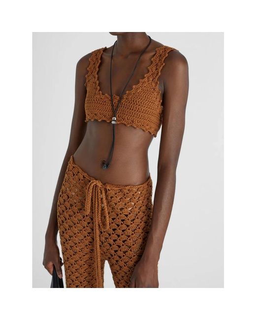 Ermanno Scervino Brown Braunes Gehäkeltes Top Baumwolle Handgemacht