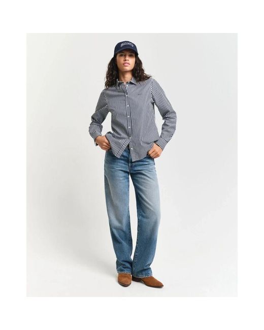 Gant Blue Regular Fit Popelinehemd Mit Streifen