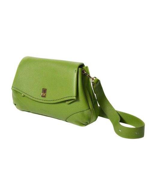 Plinio Visona' Green Grüne Leder-Schultertasche Gehämmerte Textur
