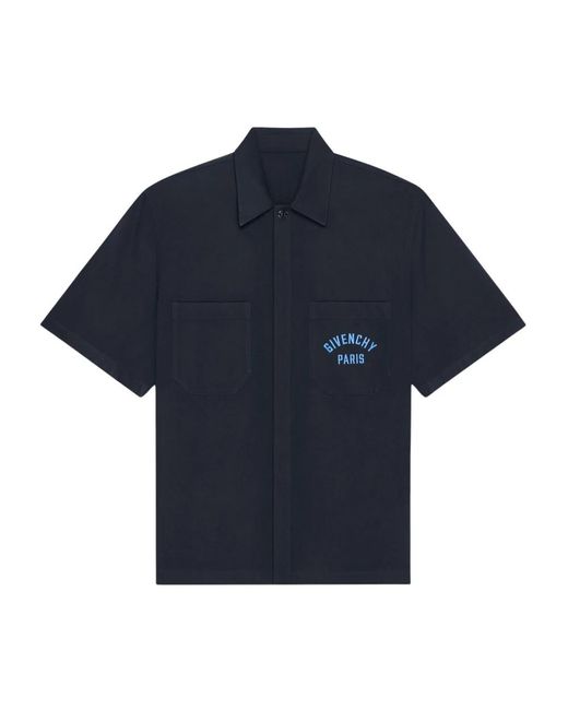 Givenchy Zwarte Klassieke Kraag Geborduurd Overhemd in het Blue voor heren