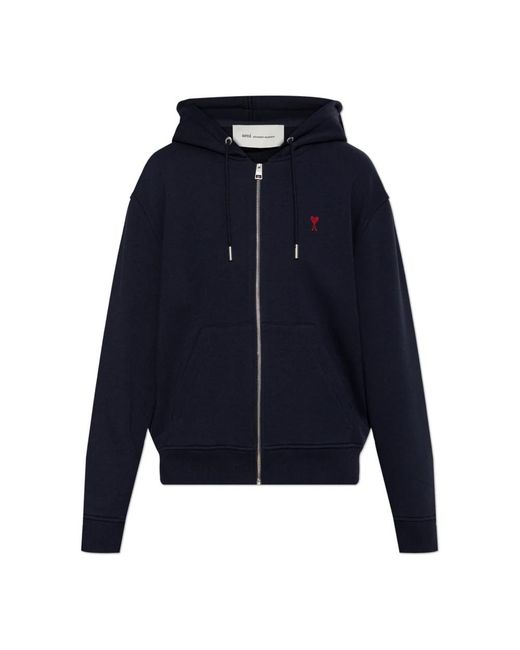 AMI Hoodies & Sweatvesten ,Blauw ,Katoen Sweatshirt Met Geborduurd Logo in het Blue