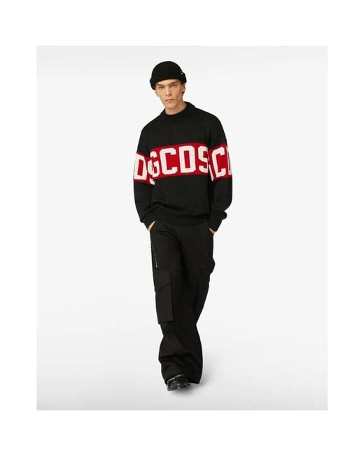Gcds Black Round-Neck Knitwear for men