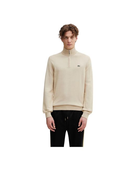 Lacoste Gezipter Pullover Mit Hohem Kragen Aus Baumwolle in Natural für Herren