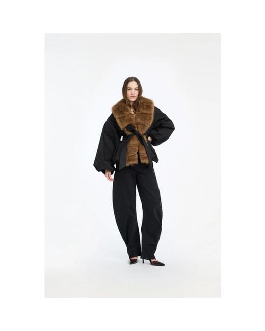 ROTATE BIRGER CHRISTENSEN Black Faux Fur Collar Peplum Jacket