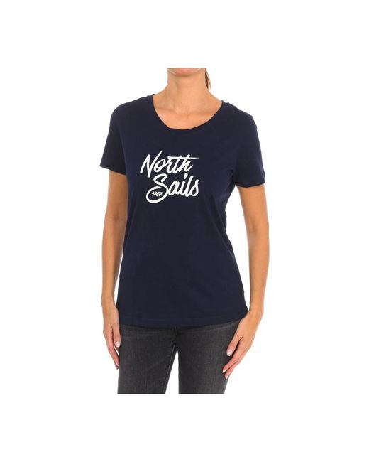 North Sails Tops ,Blauw ,Katoen T-Shirt Met Korte Mouwen En Geribbelde Halslijn in het Blue