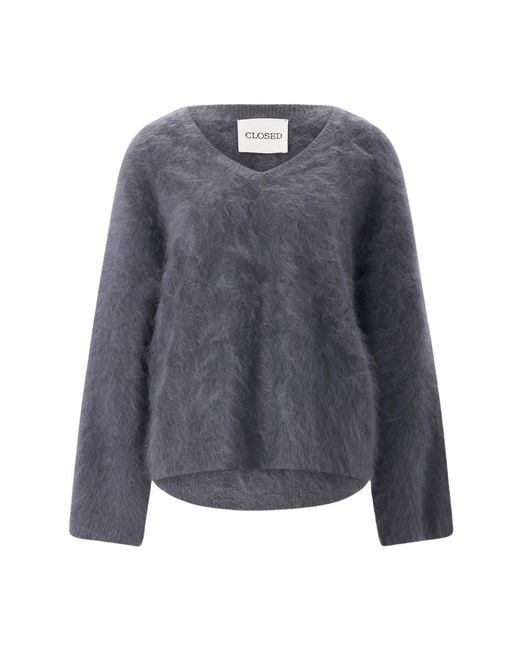 Closed V-Hals Gebreide Kleding in het Blue