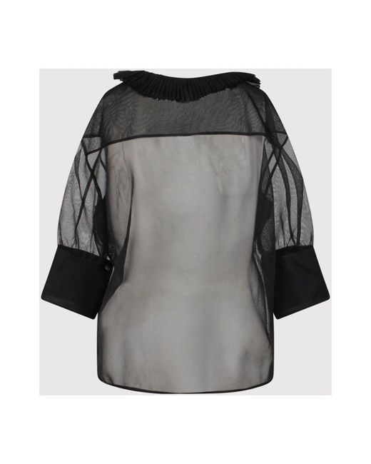 Philosophy Di Lorenzo Serafini Black Durchsichtige Bluse Mit Kontrastierendem Kragen Und Manschetten