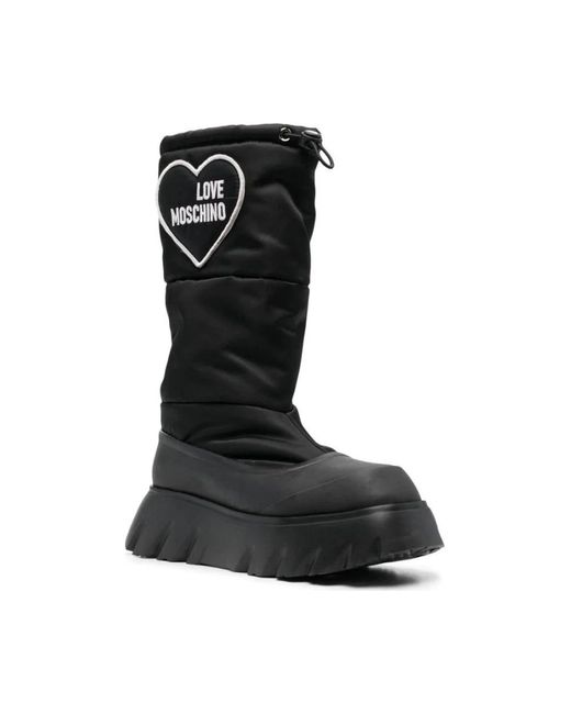 Love Moschino Black Cotton Drawstring Closure Boots