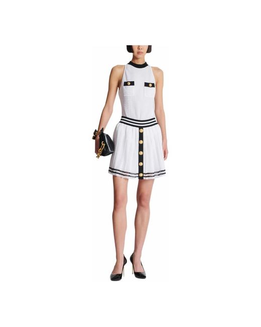 Balmain Rokken ,Wit ,Geplooide Rok Van Monogram Gebreid in het White