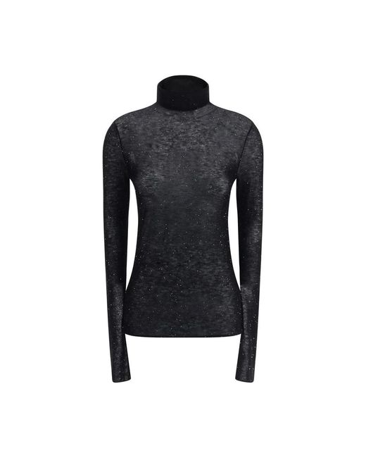 Pinko Black Schillerndes Wollmischung Rollkragen Top