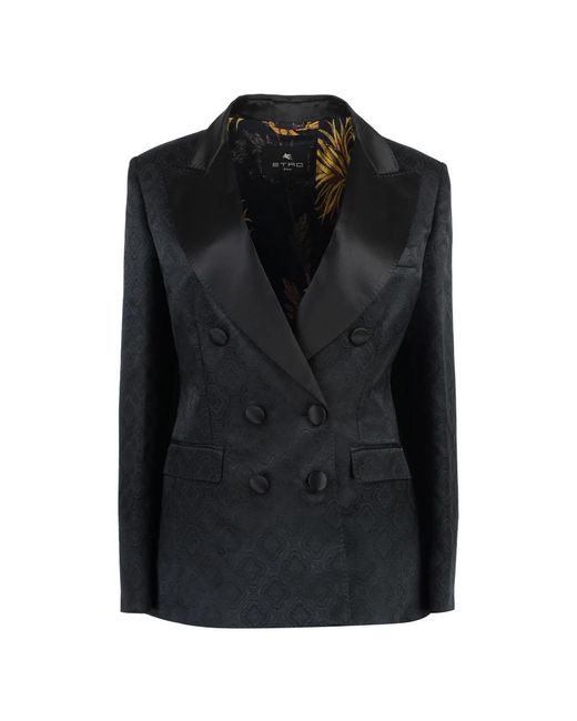 Etro Jassen ,Zwart ,Jacquard Double-Breasted Jasje in het Black