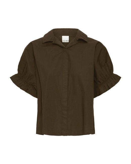 Ichi Overhemden ,Bruin ,Katoen Vrouwelijke Blouse Met Pofmouwen in het Green