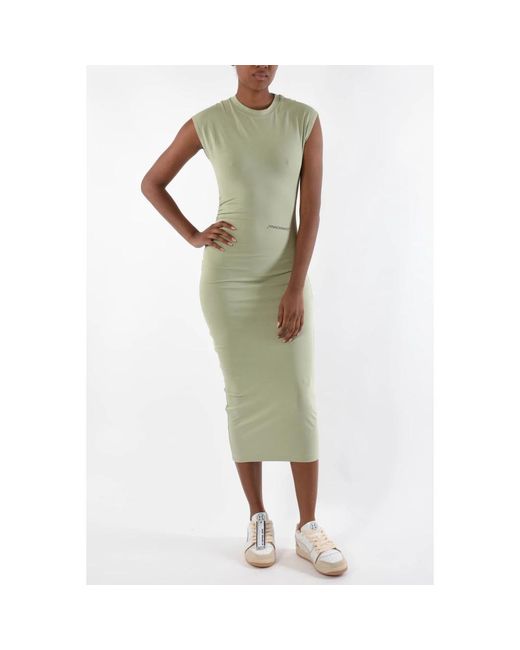 hinnominate Green Langes baumwollkleid mit seitlicher raffung