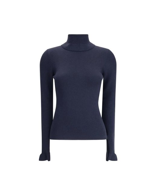 Chloé Blue Gerüschter Rollkragenpullover Mit Goldfarbenem Logo